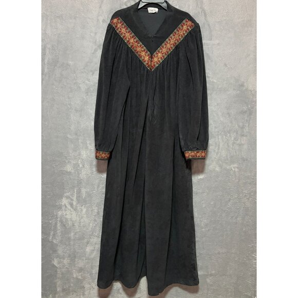 Vintage Vanity Fair Nightgown Womens XL Gray Velvet Velour Embroidered Zip Coat - Picture 1 of 11